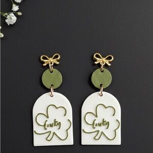 Lucky Shamrock Earrings with Gold Bow Studs